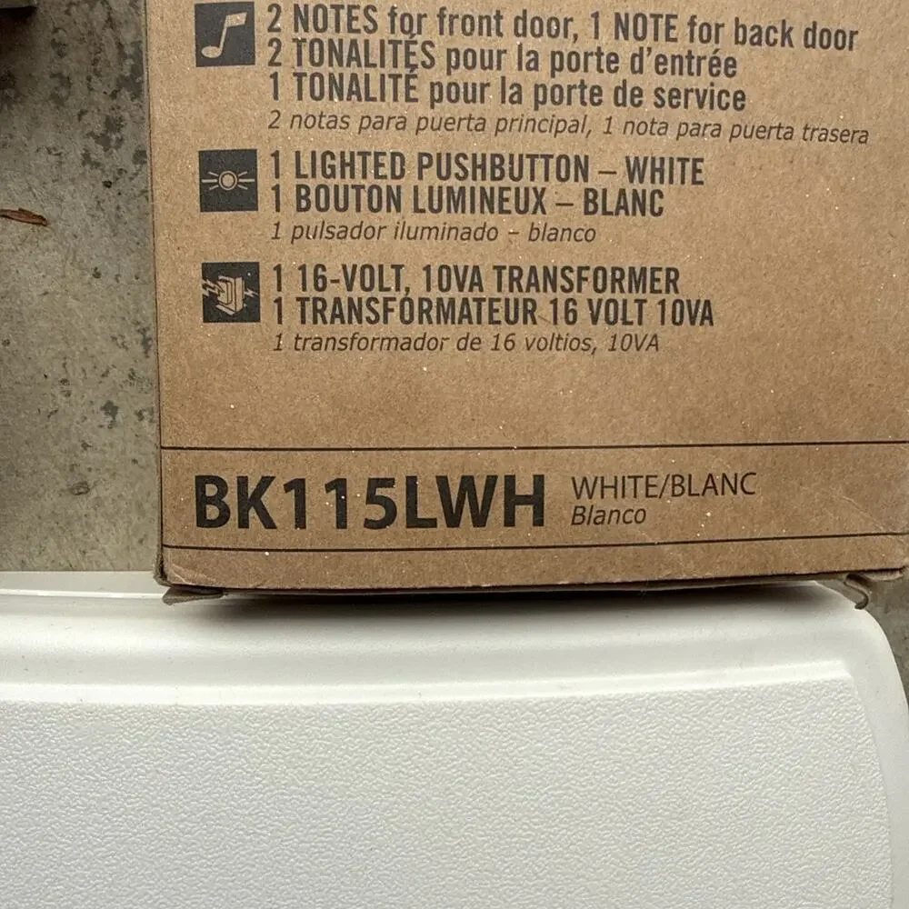 NUTONE WIRED DOOR CHIME KIT IN WHITE #: BK115LWH